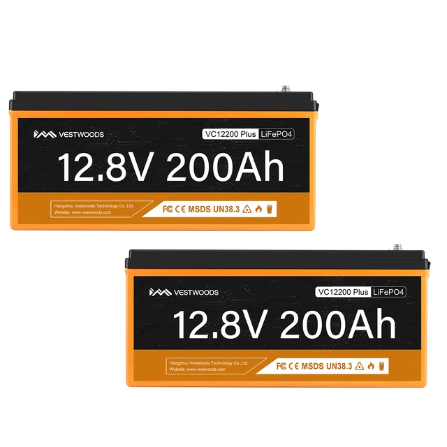 2PCS 12V 200Ah LiFePO4 Deep Cycle Lithium Battery for RV Marine Off-grid Solar
