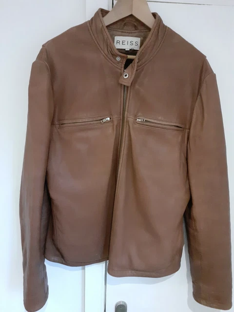 REISS TAN LEATHER Jacket XL 69.00 PicClick UK