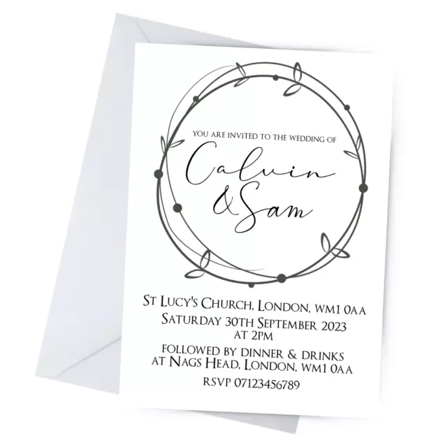 wedding invitations invites day evening reception rsvp with envelopes wreath