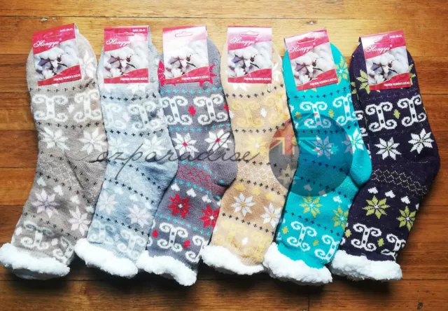 6 Pairs Womens Bed Slipper Socks Thick Fluffy Home Non-slip Warm Soft Fur Winter