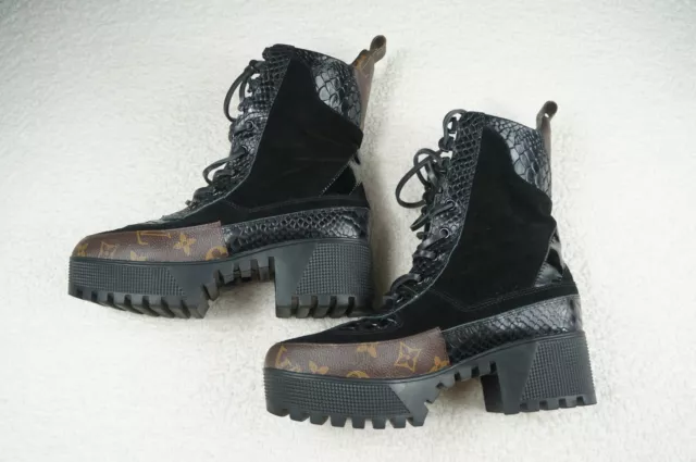 Louis Vuitton Midtown Ankle Boots EU 37 US 7 Black Buckle Combat Lace Up  Brogue
