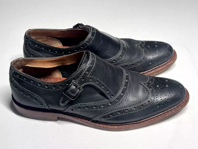 Johnston & Murphy Mens Black Wingtip Monk Strap Leather Dress Shoes