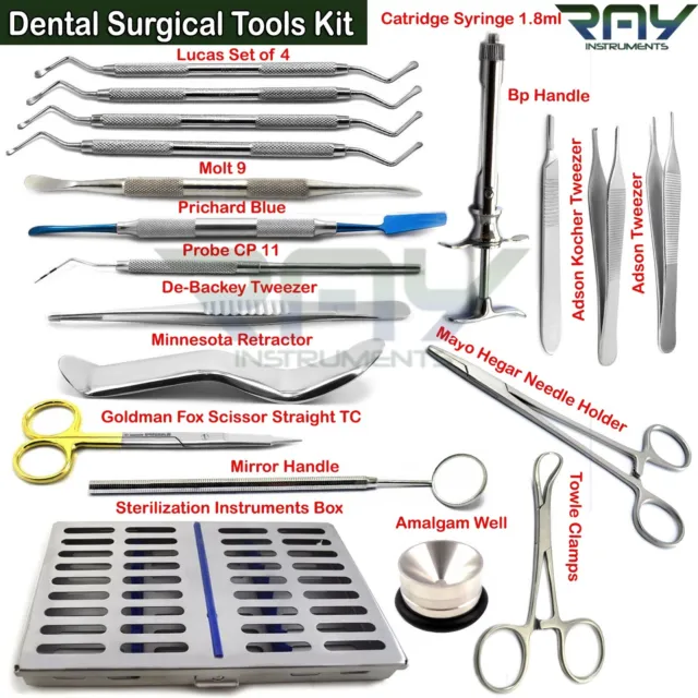 Dental Surgical Instruments Kit Implant Oral Surgery Sterilization Tray 19 Pcs