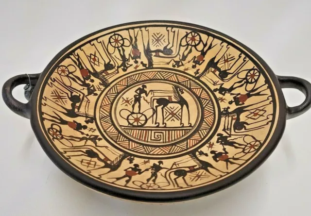 Greek Mycenaean Hand Painted Rare Hellenic Ancient Art Pottery Tray Aged Kylix