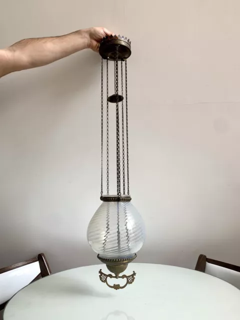 Antique Victorian Opslescent Hall Lamp Complete Frame