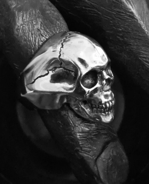 Bague Tête De Mort En Argent 925 Pour Homme - Taille 63 (20mm), Style Biker, Onyx
