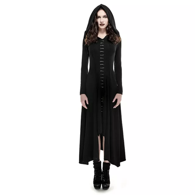 Punk Rave Black Hooded Witch Dress Gothic Halloween long sleeves Q-290