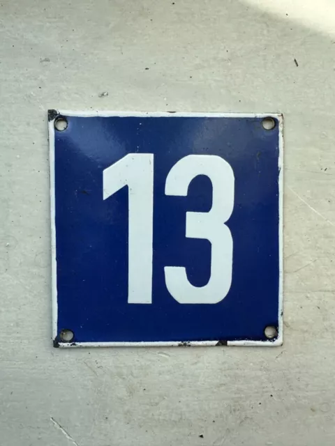 Número 13 Números de casa de esmalte vintage hechos en Europa Habitación...