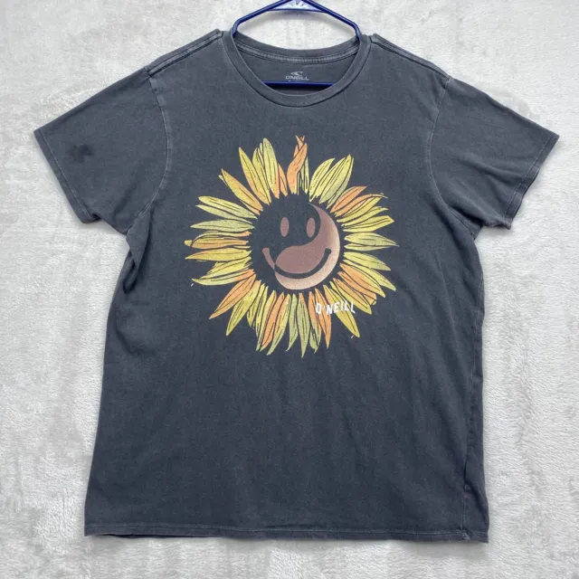 O'Neill Women's Short Sleeve Tee Sz Small S Gray Sun Graphic Cotton T Shirt Top