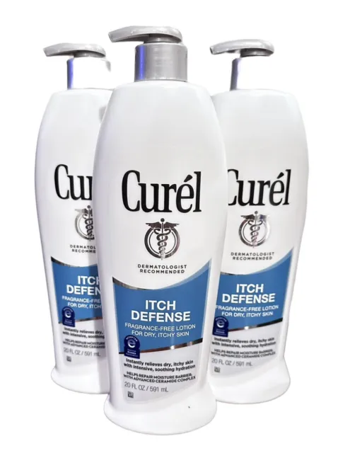 3X Curel ITCH DEFENSE Comforting Body Lotion Ceramide Dryness 20 Oz  (each)
