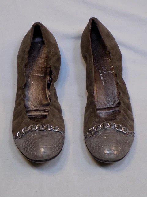 Attilio Giusti Leombruni Women Ballet Flats Brown Taupe Link Shoes 39.5 N558240