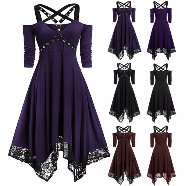 2023 Women's Dress Steampunk Lace Plus Size Irregular Swing Shoulderless Lace Up