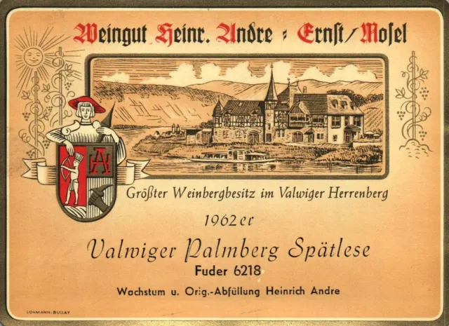 Rare 1962er 1960s Architecture Valwiger Palmberg German Wine Label