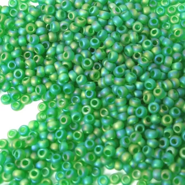 11/0 Fine Japanese TOHO Round Seed Beads Trans-Rainbow-Frosted Grass Green 10g