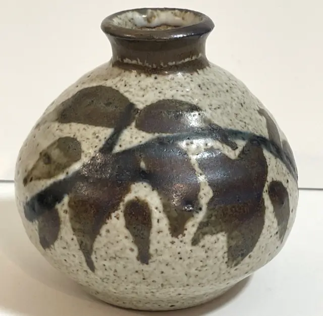 Vintage Hand Thrown Studio Art Pottery Vase Weed Pot Speckled Rust Glaze
