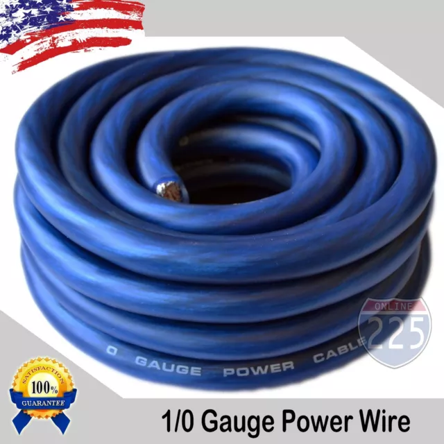 25Ft True 1/0 0 AWG Gauge Power Ground Wire Strand Cable 25' BLUE Ultra Flexible