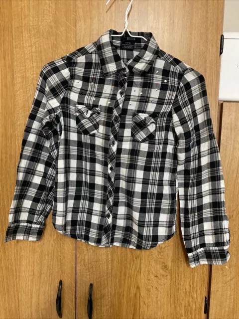 Girls Faded Glory Black Plaid Button-Down Size 10/12 Large