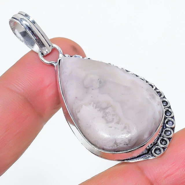 Flint Stone Gemstone Handmade 925 Sterling Silver Jewelry Pendant 2.05" I302