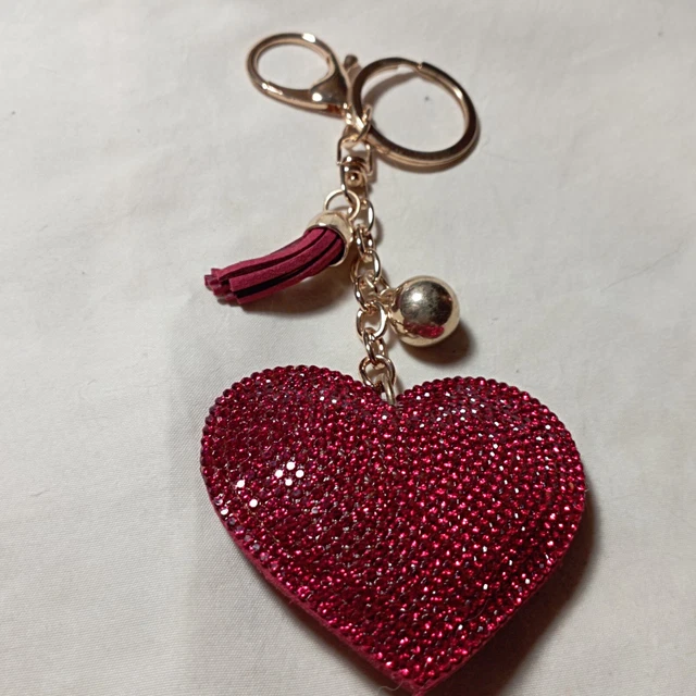 PT1014D - Porte-Clés / Bijou de Sac - Coeur Strass avec Pierre Turquoise et Chaînes Métal Doré