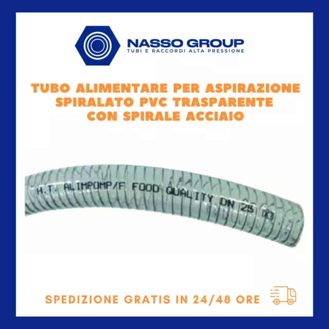 Tubo Alimentare Aspirazione Spiralato Pvc Trasparente Con Spirale Acciaio