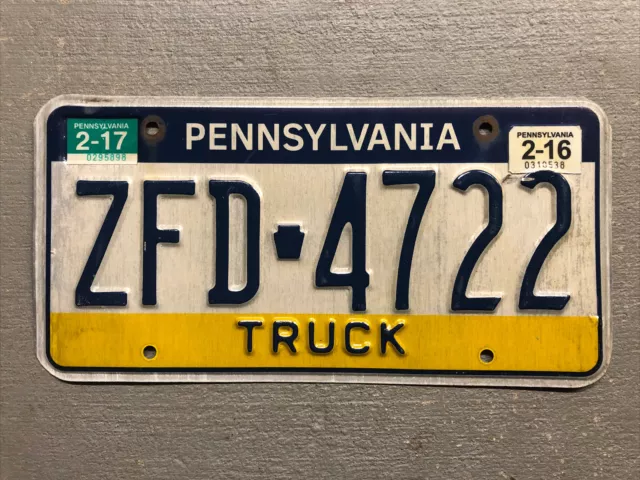 Pennsylvania License Plate Zfd-4722 Truck February 2016 Sticker