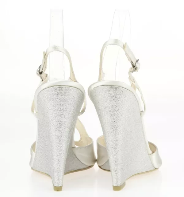 Womens MENBUR White Jewels Satin Formal Slingback Wedding Heels Sandals Size 38 3