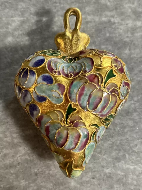 Vintage Cloisonne Enamel Hand Decorated Puffed Metal HEART ❤️