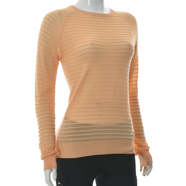 COS FEMMES Pull Taille S Ras Cou Orange Tricoté Rayé Manches Longues COS