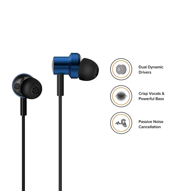 Écouteurs intra-auriculaires filaires à double conducteur MI avec micro (bleu) 2