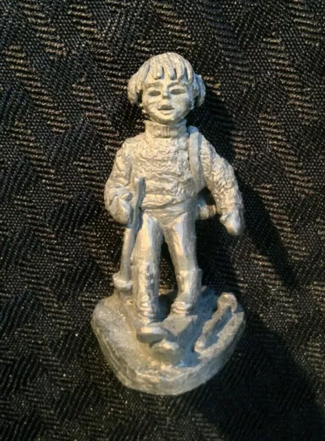 1987 Vintage Michael Ricker Pewter Figurine R-B 1987 Skiing Boy / Girl