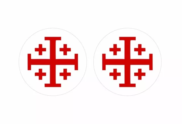2x autocollant sticker rond cocarde drapeau croix jerusalem templier blanc