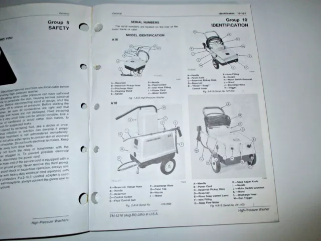 John Deere A16 A18 A22 A25 A40 High Pressure Washer Technical Service Manual JD 3