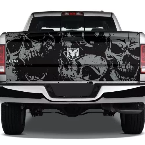 Gray Black Grunge Skulls USA Vinyl Decal Graphic Pickup Wrap Tailgate Truck Cast