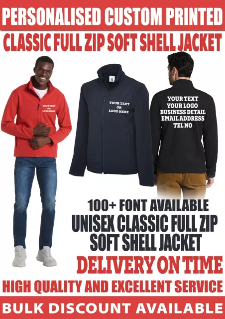 Personalised Custom printed full zip Soft Shell Jacket your text logo workwear