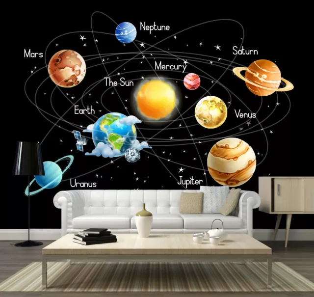 Space Stars Planets Solar System Earth Wallpaper Mural Photo Children Kid Poster