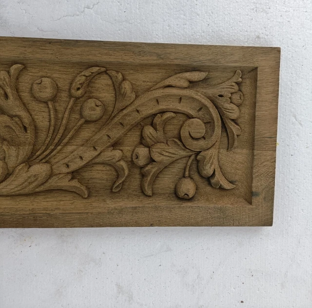 Antique French hand Carved Wooden Door Panel Pediment Reclaimed Architectural Fl 3