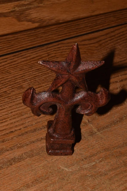 Vintage Cast Iron Fence Post Finial Star Fleur De Lis