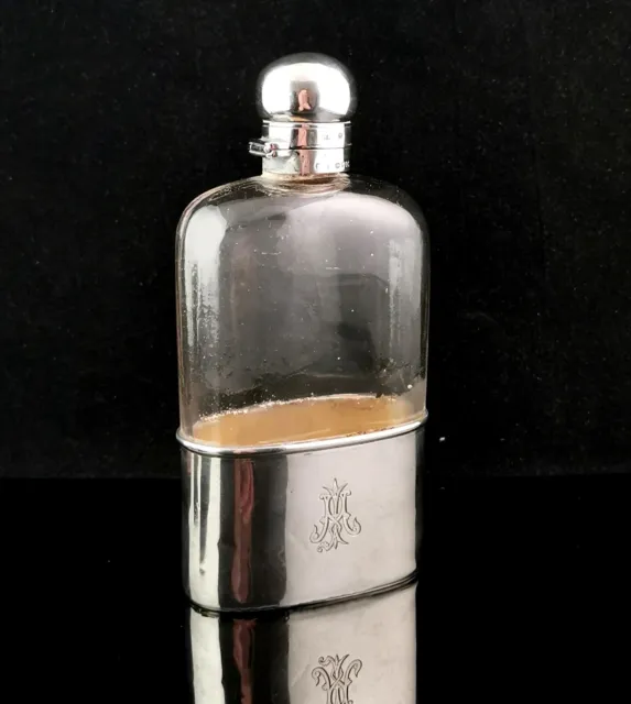 Antique Victorian silver and glass hip flask