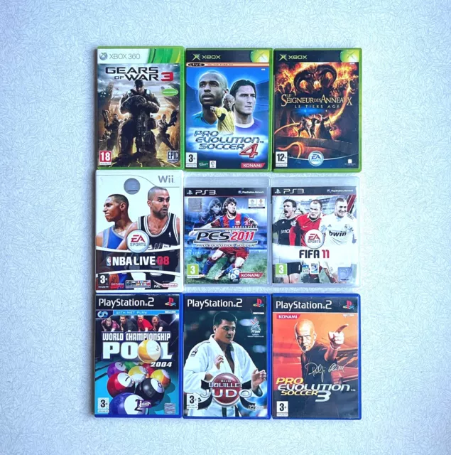 Lot de 9 jeux vidéos XBOX 360, XBOX, WII, Playstation 3, Playstation 2