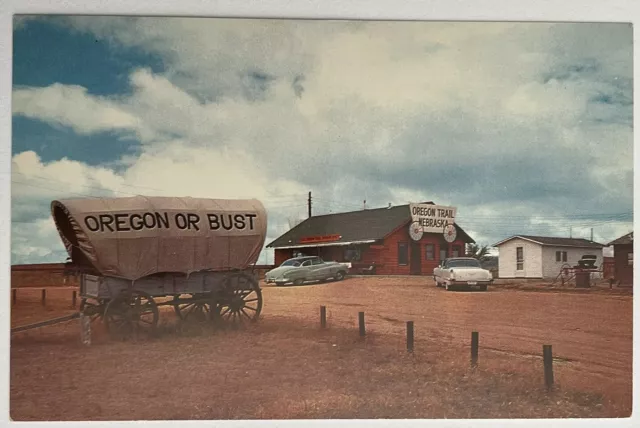 Brule Nebraska Oregon Trail Trading Post Store Old Cars Vintage Postcard c1950