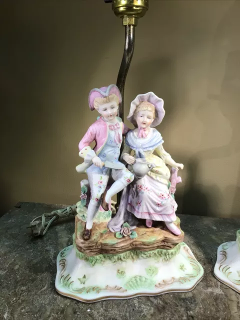 Antique Gorgeous ￼￼Pair Meissen Style Arnart  Porcelain Lamps•Victorian 13”t ￼￼￼ 2