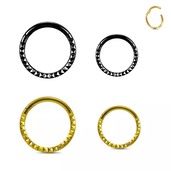 16G Black Gold Steel Pyramid Cut Hinged Clicker Nose septum Ear Tragus Segment