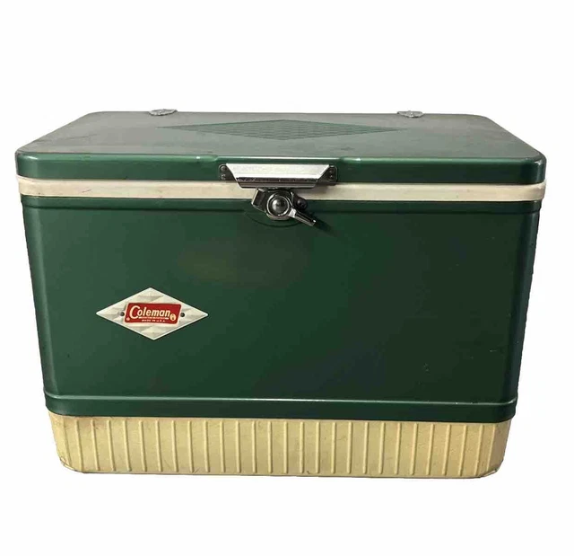 VINTAGE COLEMAN 1960’S Diamond Logo Metal Top Green Metal Cooler W/Tray