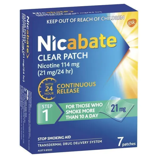 Nicabate Clear Patch Quit Smoking Step 1 21mg 7 Patches