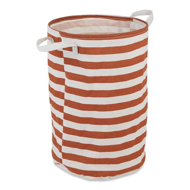 PE-Coated Cotton Polyester Laundry Hamper Stripe Cinnamon Round 13.5x13.5x20