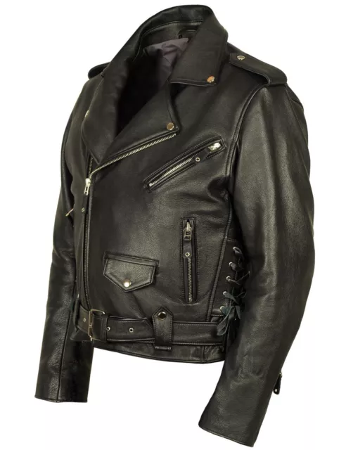 Men's Real Leather Bikers Jacket Quilted Panels And Side Laces Bikers Jacket