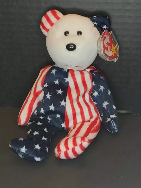 TY Beanie Baby Spangle WHITE HEAD USA Bear 1999 MWMT