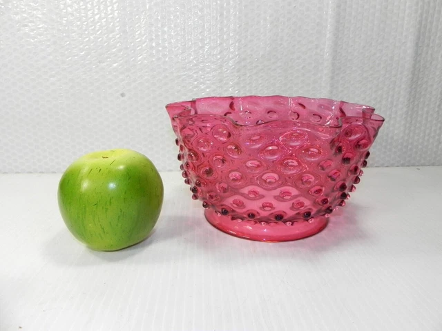 Vintage Antique Ruby Cranberry Red Hobnail Ruffled Glass Lamp Shade