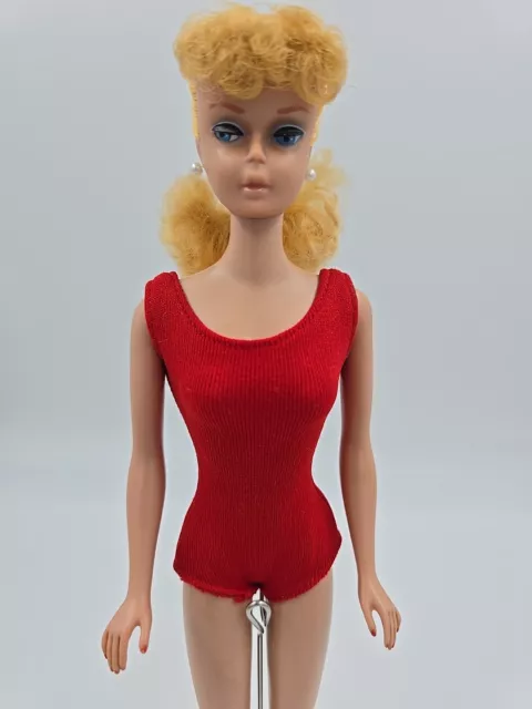 Vintage Golden Blonde Ponytail Barbie #5 or #6 in Original Swim Suit And Shoes