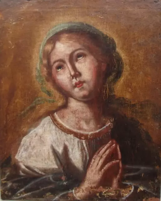 ANTIQUE OIL PAINTING 18th Century Baroque OLD MASTER PENITENT MADONNA